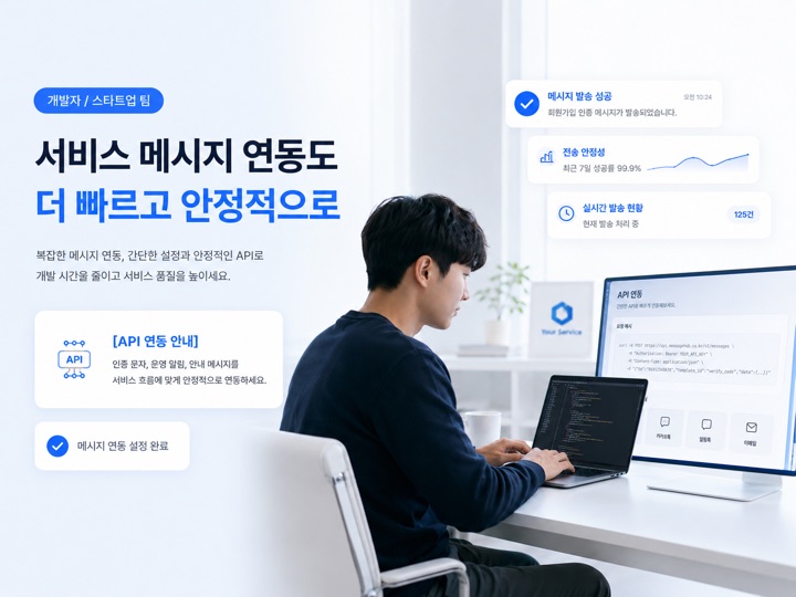 개발자·스타트업 팀 — 서비스 메시지 연동도 더 빠르고 안정적으로