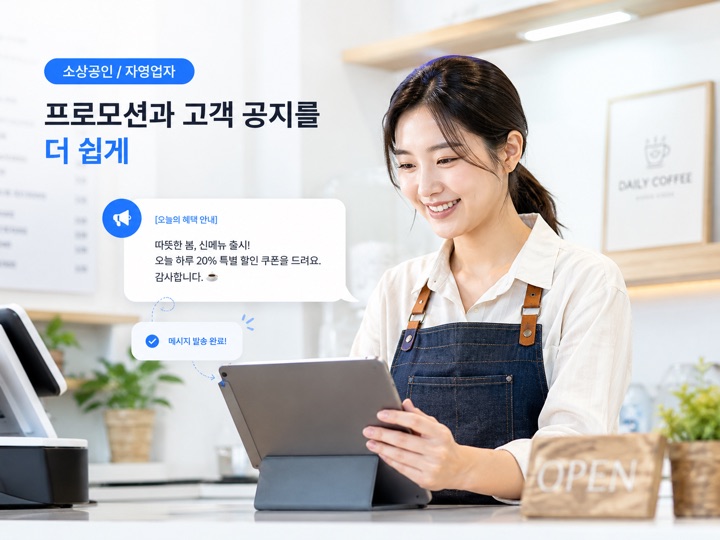 소상공인·자영업자 — 프로모션과 고객 공지를 더 쉽게